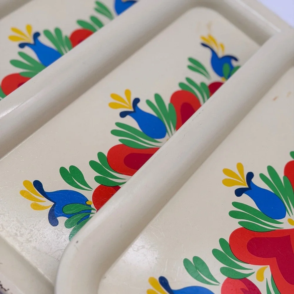 Vintage Scandinavian Folk Art Metal Trays Set of 4 Hearts Tulips Rosemaling MCM